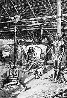 South America Indigenous People Prints: Inside a Ticuna hut, South Ameriica, 1895