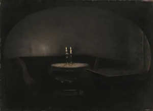 Vilhelm Hammershoi Paintings Prints: Interior. Artificial Light (Interior. Kunstigt lys), 1909. Creator: Hammershoi