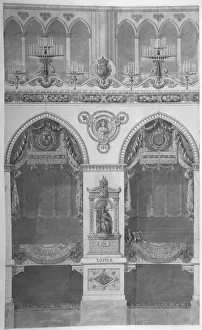 Historic French Cathedrals Prints: Interior Elevation with Statue of Louis II, Reims Cathedral, n. d
