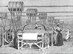 Power-Loom Factory Interior, 1844 Engraving Print