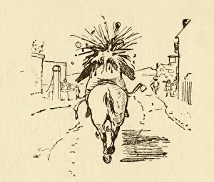 Horse Riding Accidents Prints: John Gilpins wine bottles explode, 1878, (c1918). Creator: Randolph Caldecott