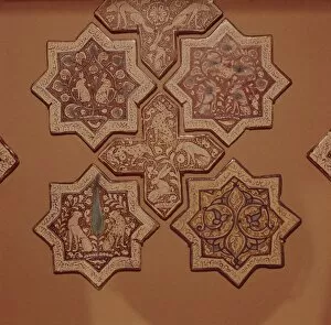 Abu Ol Qasem Mansur Collection: Six Kashian Persian Tiles with Inscription from Shahnameh, 13th century