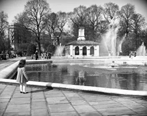 Prints of Kensington Gardens, London, c1955. Kensington Gardens, once part of the private gardens of Kensington Palace, are now among the Royal Parks of London and largely open to the public Kensington Gardens Prints: Print of Kensington Gardens, London, c1955 by Arthur Charles Kirby