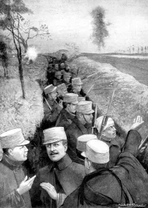 King Albert of Belgium in the trenches, First World War, 1914. Artist: PF Richie King Albert of Belgium in the trenches, First World War, 1914. Artist: PF Richie