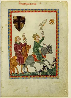 Medieval Musician Prints: King Conrad the Younger (From the Codex Manesse), Between 1305 and 1340. Artist: Anonymous