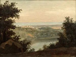 Lake Nemi; in the background the city of Genzano, late 18th/early 19th century. Artist: Pierre Henri de Valenciennes Lake Nemi; in the background the city of Genzano, late 18th/early 19th century. Artist: Pierre Henri de Valenciennes
