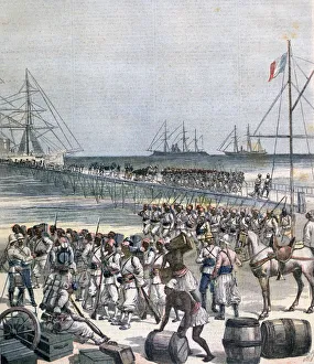 Landing of the Senegalese Troops at the New Wharf in Cotonou, Benin, 1892. Artist: Henri Meyer Landing of the Senegalese Troops at the New Wharf in Cotonou, Benin, 1892. Artist: Henri Meyer