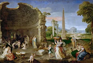 Landscape with antique ruins and bathing women Landscape with antique ruins and bathing women