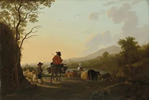 Rural Life In Netherlands Prints: Landscape with Cattle Driver and Shepherd, c.1780-c.1785. Creator: Jacob van Strij