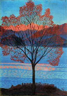 Oil On Wood Landscapes Prints: Landscape at the First Rays of Sun
