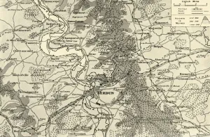 World War One Trench Warfare Prints: Large Scale Map of First Phase of the Struggle for Verdun, 1916. Creator: Unknown