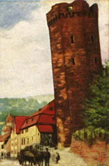 German Historic Landmarks Prints: The Leaning Tower of Dausenau, c1928. Creator: Unknown