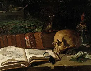 Oil On Canvas Heritage Art Prints: Still life with a ledger, a skull and other objects, 1766. Creator: Unknown