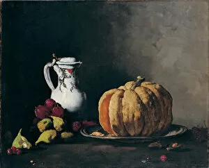 Halloween Collection: Still Life with Pumpkin, Plums, Cherries, Figs and Jug, ca 1860
