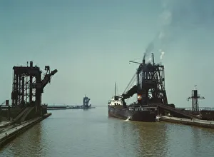 Loading a freighter with coal at Pennsylvania Railroad Dock, Sandusky, Ohio Print 1943