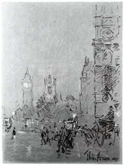 Prints of London, Evening, 1897 Landscapes Prints: Frederick Childe Hassam Print: London, Evening, 1897