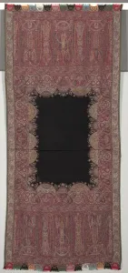 Long Shawl with Black Center and Exotic Four-Sided Gallery in Chinoiserie Style, 1840s Long Shawl with Black Center and Exotic Four-Sided Gallery in Chinoiserie Style, 1840s