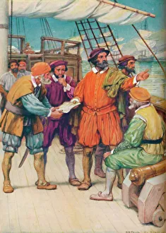 Magellan Consults with his Navigators Print, c1925