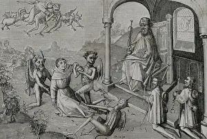 Early Renaissance Paintings Prints: The Magician Hermogenes orders the devils