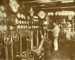 British Shipping Industry History Prints: The Main Engine Control Platform of the Aquitania. c1930. Creator: Unknown