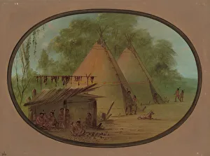 George Catlin Print: Making Flint Arrowheads - Apachees