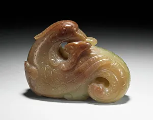 Mandarin Duck Print with Chinese Scrolls, 14th Century
