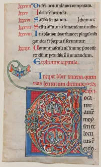 Illuminated Manuscript Bible Prints: Manuscript Illumination with Initial V, from a Bible, ca. 1175-95. Creator: Unknown