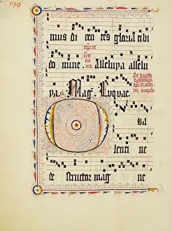 German 15th Century Manuscript Leaf Print with Initial O