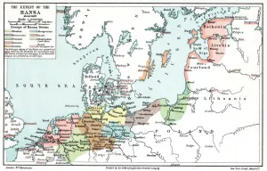 Map of the extent of the Hanseatic League in about 1400 Map of the extent of the Hanseatic League in about 1400