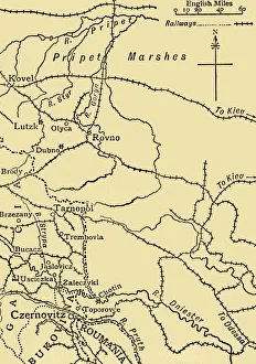 World War One Historical Maps Prints: Map illustrating General Ivanoffs operations... First World War, 1915, (c1920)
