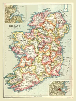 Prints of Map of Ireland, 1902. Showing the island of Ireland before the partition of the six counties which became Northern Ireland, with insets showing Dublin and Belfast Map Prints: Map of Ireland, 1902 Print: A Pre-Partition Atlas Map