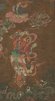Ming Dynasty Print: Marshal Wang Riding a Flaming Wheel