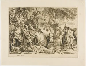 Jacob Jordaens Artwork Prints: The Master Pulls the Cow Out of the Ditch by its Tail, 1652. Creator: Jacob Jordaens
