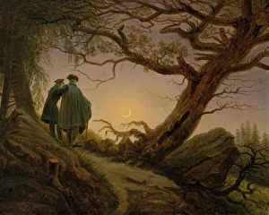 Two Men Contemplating the Moon, ca. 1825-30. Creator: Caspar David Friedrich Two Men Contemplating the Moon, ca. 1825-30. Creator: Caspar David Friedrich