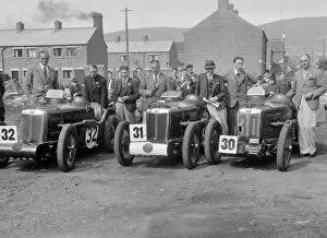 Alfred Thomas Collection: Three MG C type Midgets at the RAC TT Race, Ards Circuit, Belfast, 1932. Artist: Bill Brunell