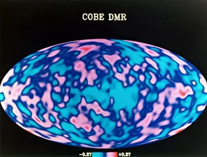 Prints of Microwave map of whole sky, c1990s. A map produced from one years data from NASAs COBE (Cosmic Background Explorer) satellite Images Dated 2005 August: Microwave Map Print of Cosmic Background Radiation