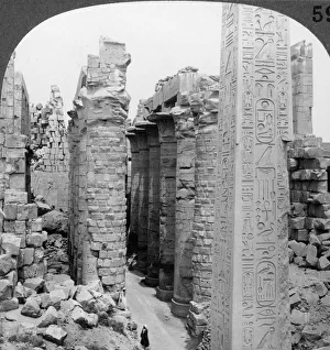 Middle aisle of the great hall and obelisk of Thutmosis I, temple at Karnak, Thebes, Egypt, 1905 Middle aisle of the great hall and obelisk of Thutmosis I, temple at Karnak, Thebes, Egypt, 1905