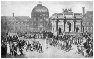 A military parade through Paris, France, c18th century A military parade through Paris, France, c18th century