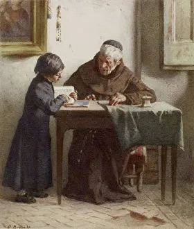 Walters Art Museum Collection Prints: Monk Instructing a Boy Dressed in a Cassock, c1865. Creator: Otto Brandt