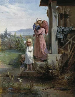 Morning in a village, 1880s. Artist: Koshelev, Nikolai Andreyevich (1840-1918) Morning in a village, 1880s. Artist: Koshelev, Nikolai Andreyevich (1840-1918)