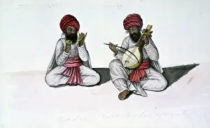 Print of Musicians with cymbals and stringed instruments, 1856