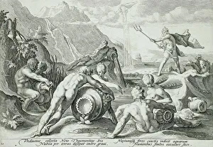 Black And White Dutch Art Prints: Neptune Plotting the Destruction of Man, published 1589. Creator: Hendrik Goltzius