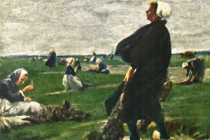 Prints of The Net-Menders, c1928. Women mending nets. After Die Netzflickerinnen by Max Liebermann, painted 1887-1889. From Die Welt in Bildern, (The World in Pictures), cigarette card album, c1928 Max Liebermann Prints: Heritage Images Print: The Net-Menders, c1928