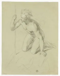 Thomas Uwins Print: Nude Man Kneeling, Alpine Panorama