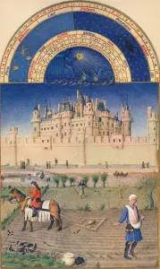 October - the Louvre, 15th century, (1939). Creators: Paul Limbourg, Jean Colombe October - the Louvre, 15th century, (1939). Creators: Paul Limbourg, Jean Colombe