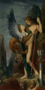 Oedipus and the Sphinx, 1864. Creator: Gustave Moreau Oedipus and the Sphinx, 1864. Creator: Gustave Moreau