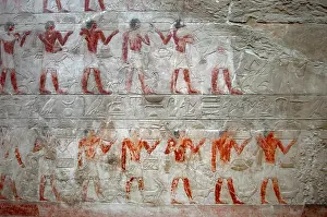 Hieroglyphic Writing System Prints: Offering bearers, polychrome relief