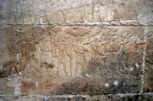 Saqqara Mastaba Prints: Offering bearers, polychrome relief