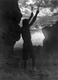 Black And White Desert Landscape Prints: Offering to the sun-San Ildefonso, c1927. Creator: Edward Sheriff Curtis