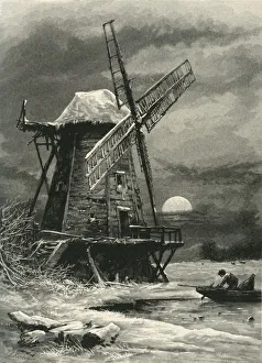 Victorian Era British Landscape Prints: The Old Hampton Windmill, c1870
